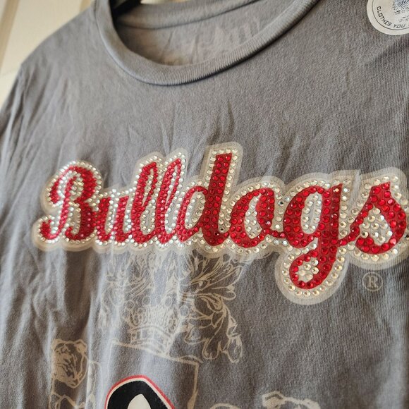 Georgia Bulldogs Rhinestone Graphic Tee Size M Gray Soft Cotton Top - Picture 3 of 9